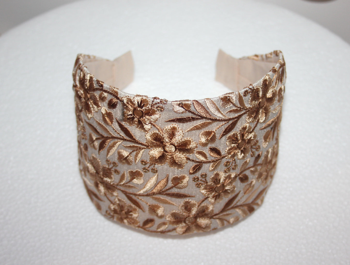 Large headband for women 4'' inch Beige embroidered head scarf Wedding head accessory Boho head wrap