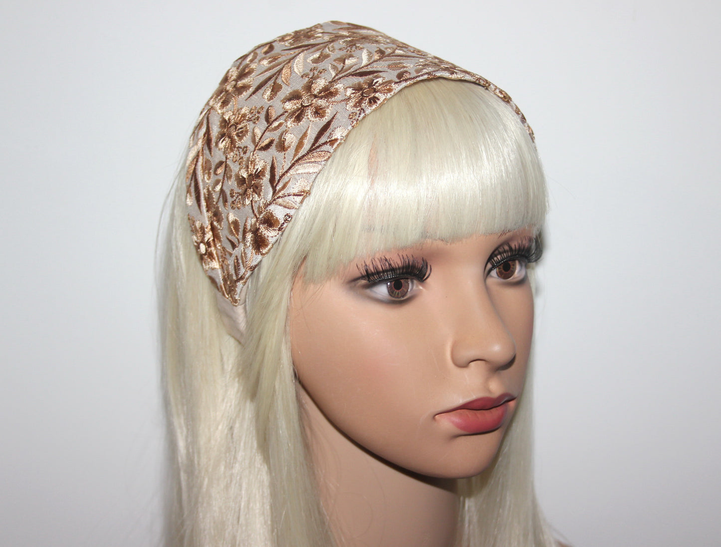 Large headband for women 4'' inch Beige embroidered head scarf Wedding head accessory Boho head wrap