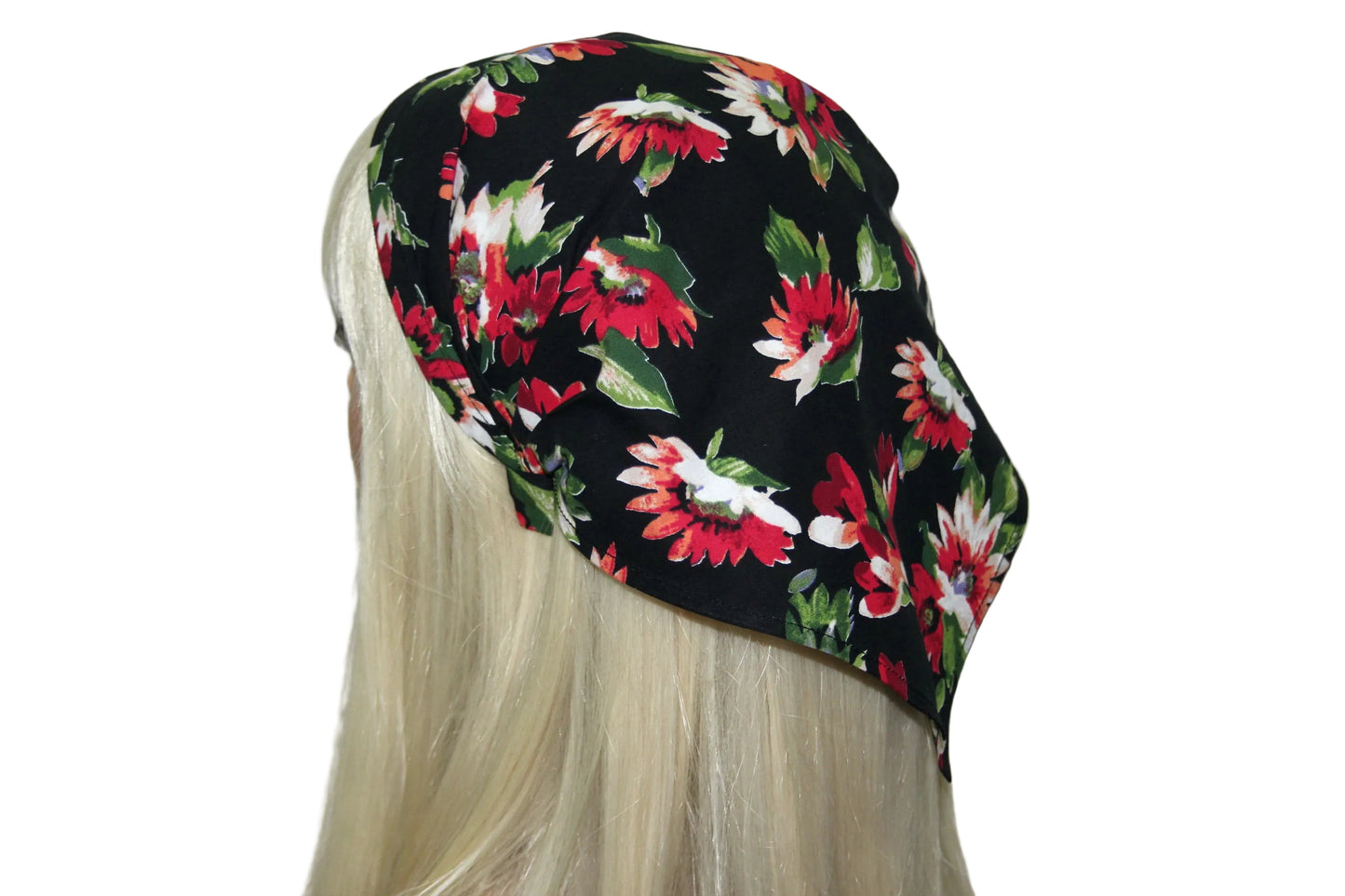 Flower print Head kerchief Black & Dark Red cotton triangle bandana headband