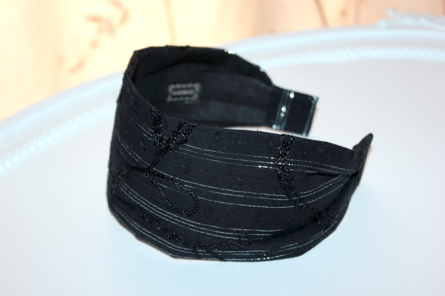 Black headband for women Embroidered wide cotton hairband