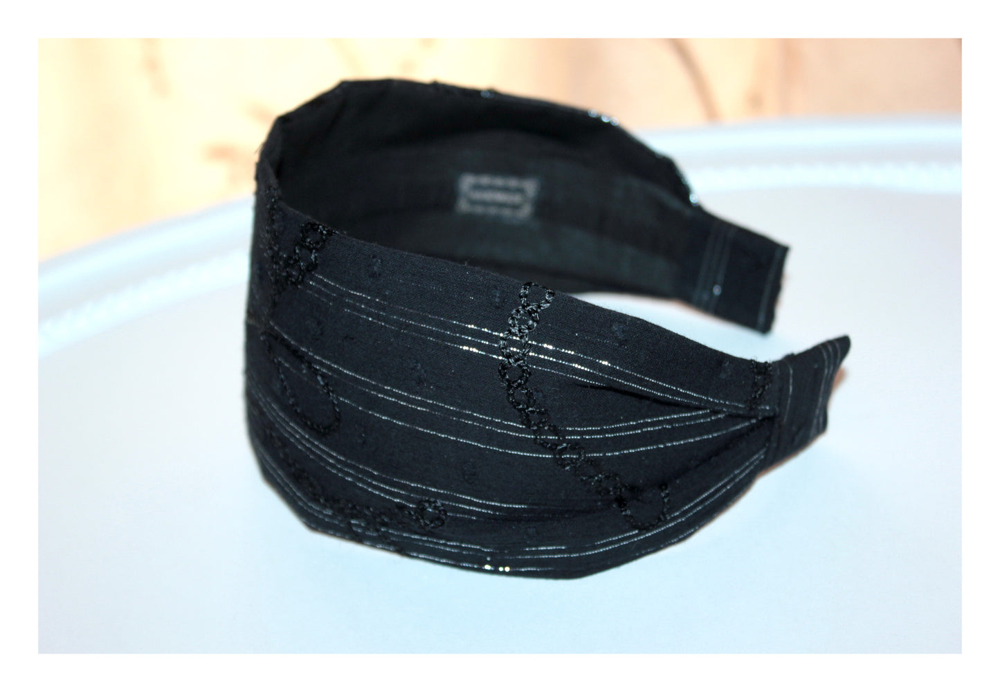 Black headband for women Embroidered wide cotton hairband