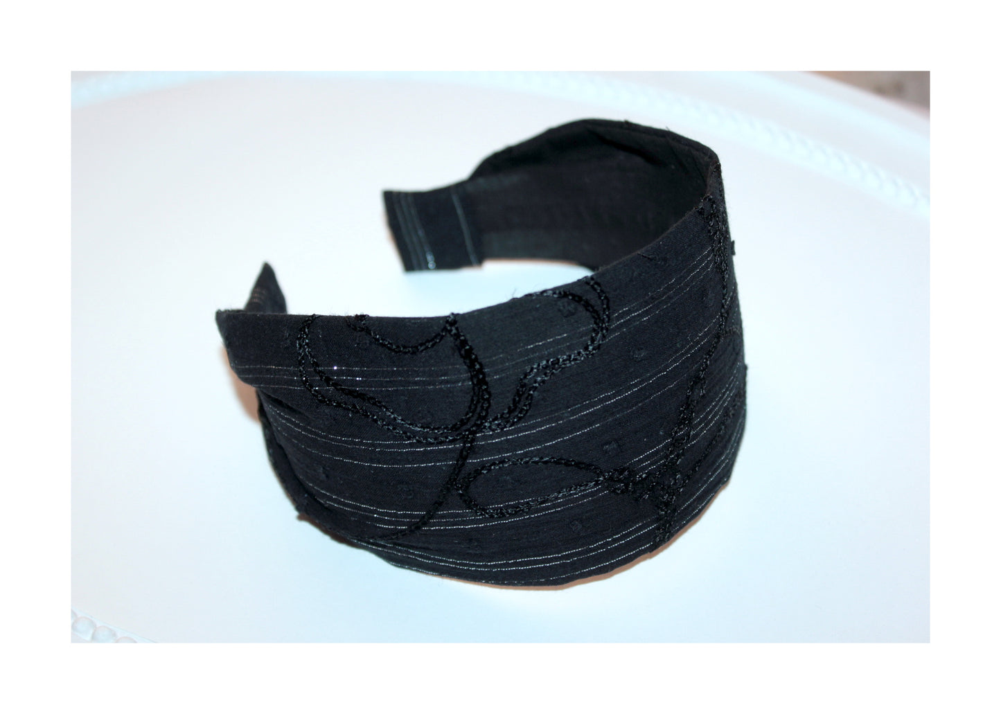 Black headband for women Embroidered wide cotton hairband