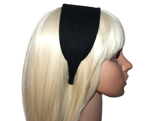 Black wool flat headband, Fleece wool hairband with thin ends, plastic free... NEW