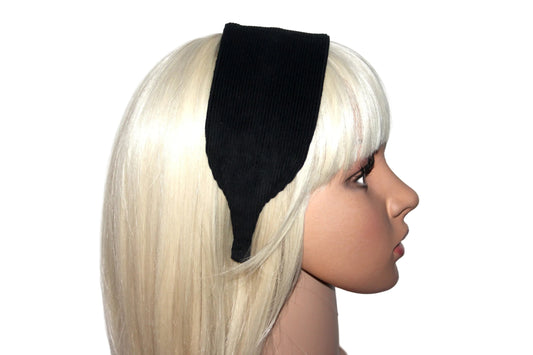 Black medium corduroy flat headband with thin ends, plastic free... NEW