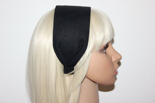 Herringbone Linen headband women Black hairband bandana