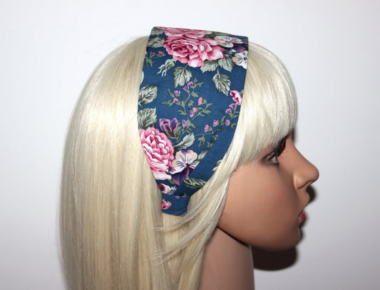 Boho headband for women Dark Blue Cotton fabric hairband