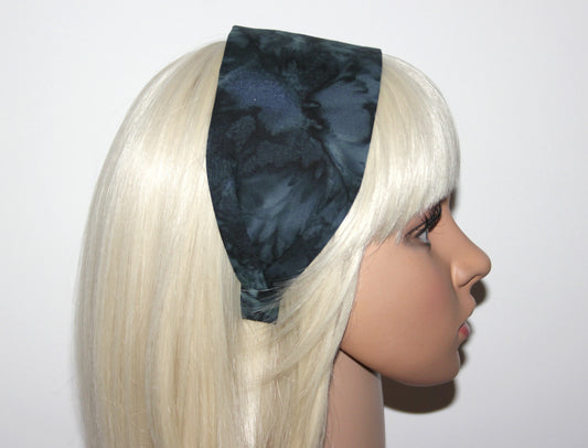 Dark Bluish Gray ombre headband for women Extra wide batik hairband