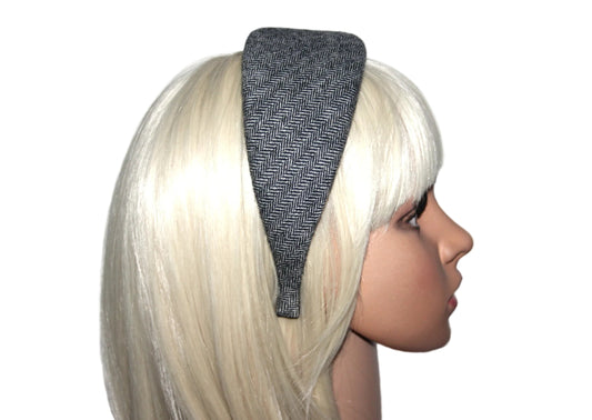 Herringbone wool padded headband, Black&White puffy hairband, plastic free... NEW