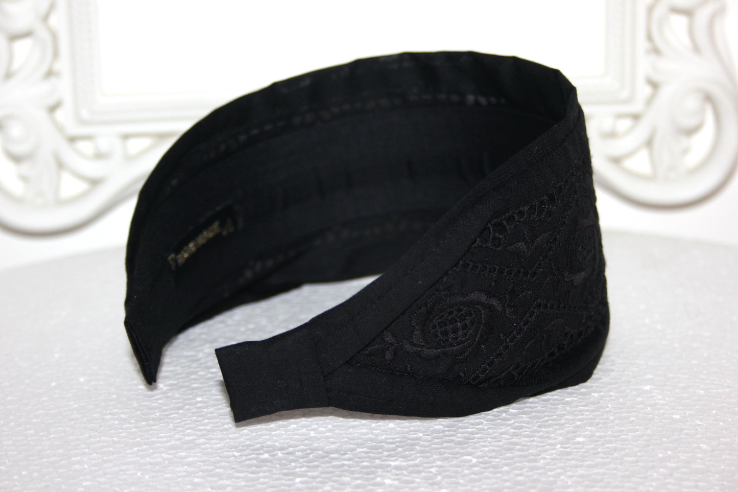 Eyelet cotton headband 2.75" inch Black english embroidery hair scarf