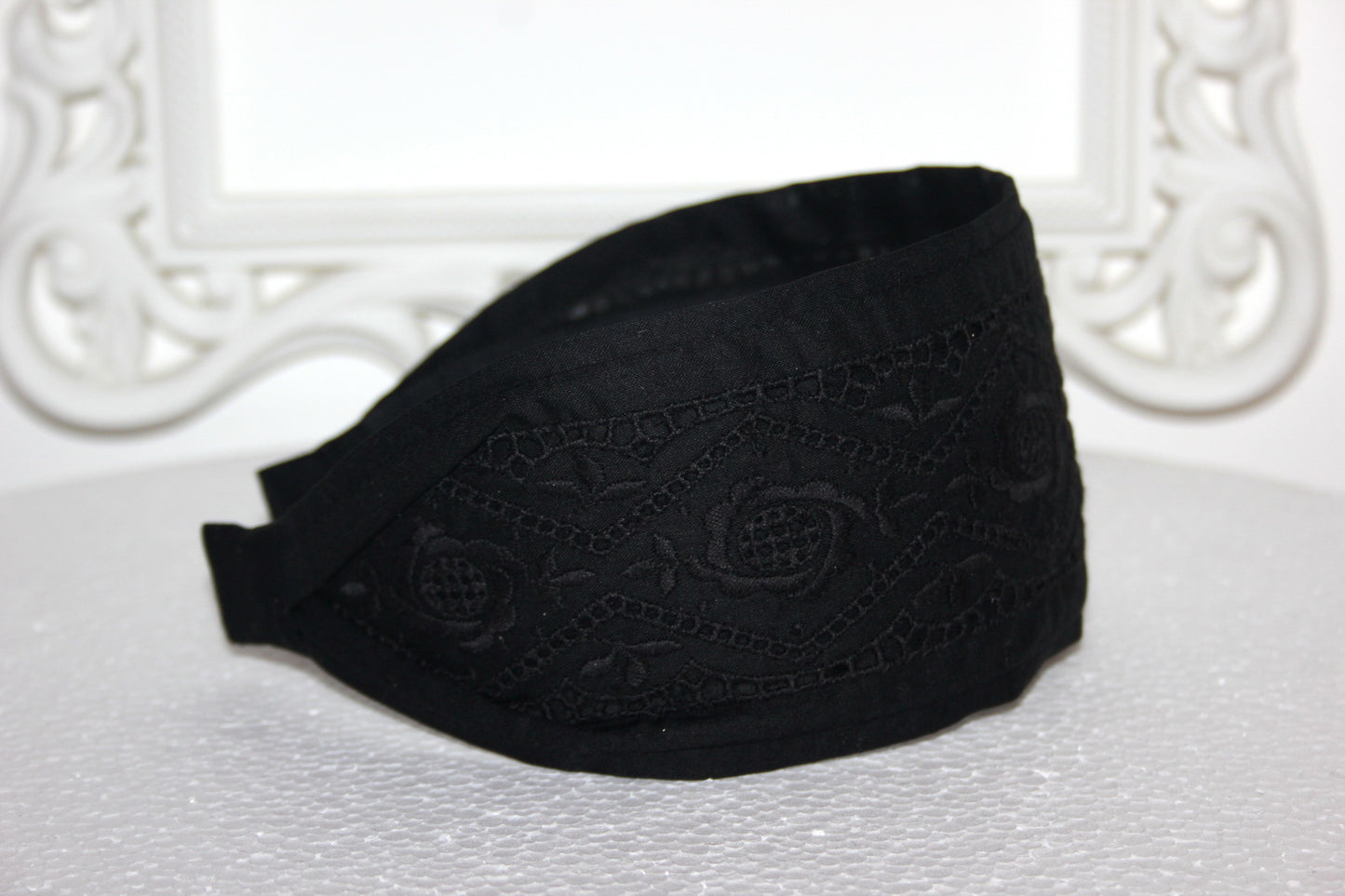 Eyelet cotton headband 2.75" inch Black english embroidery hair scarf