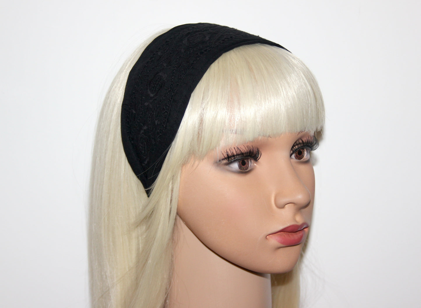 Eyelet cotton headband 2.75" inch Black english embroidery hair scarf