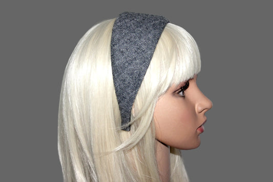 Herringbone wool headband, Black & White hairband scarf, plastic free... NEW