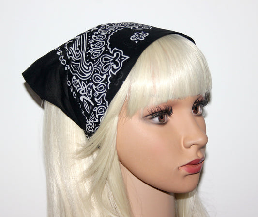 Black triangle bandana 10" inch cotton headband Structured country bandana, comfy hippie headband