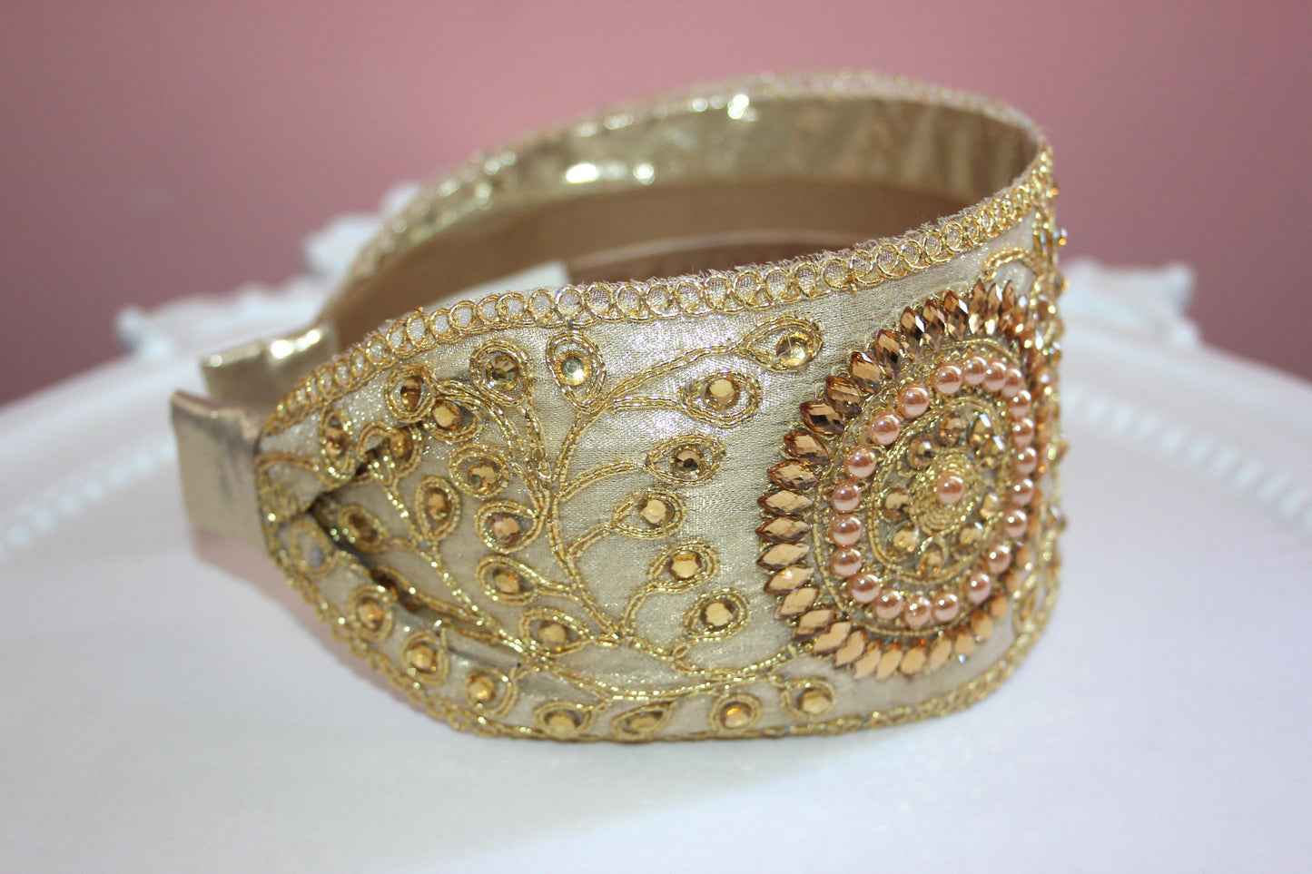 Embellished Gold headband 3.15" Luxury hairband Wedding headpiece