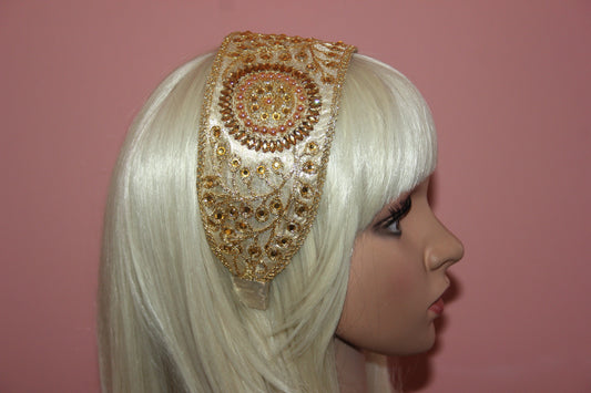 Embellished Gold headband 3.15" Luxury hairband Wedding headpiece