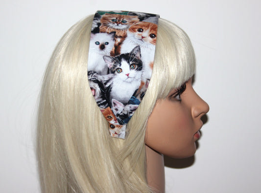 Cat print hairband Headband for women Kitten cotton bandana, adorable pet print headpiece