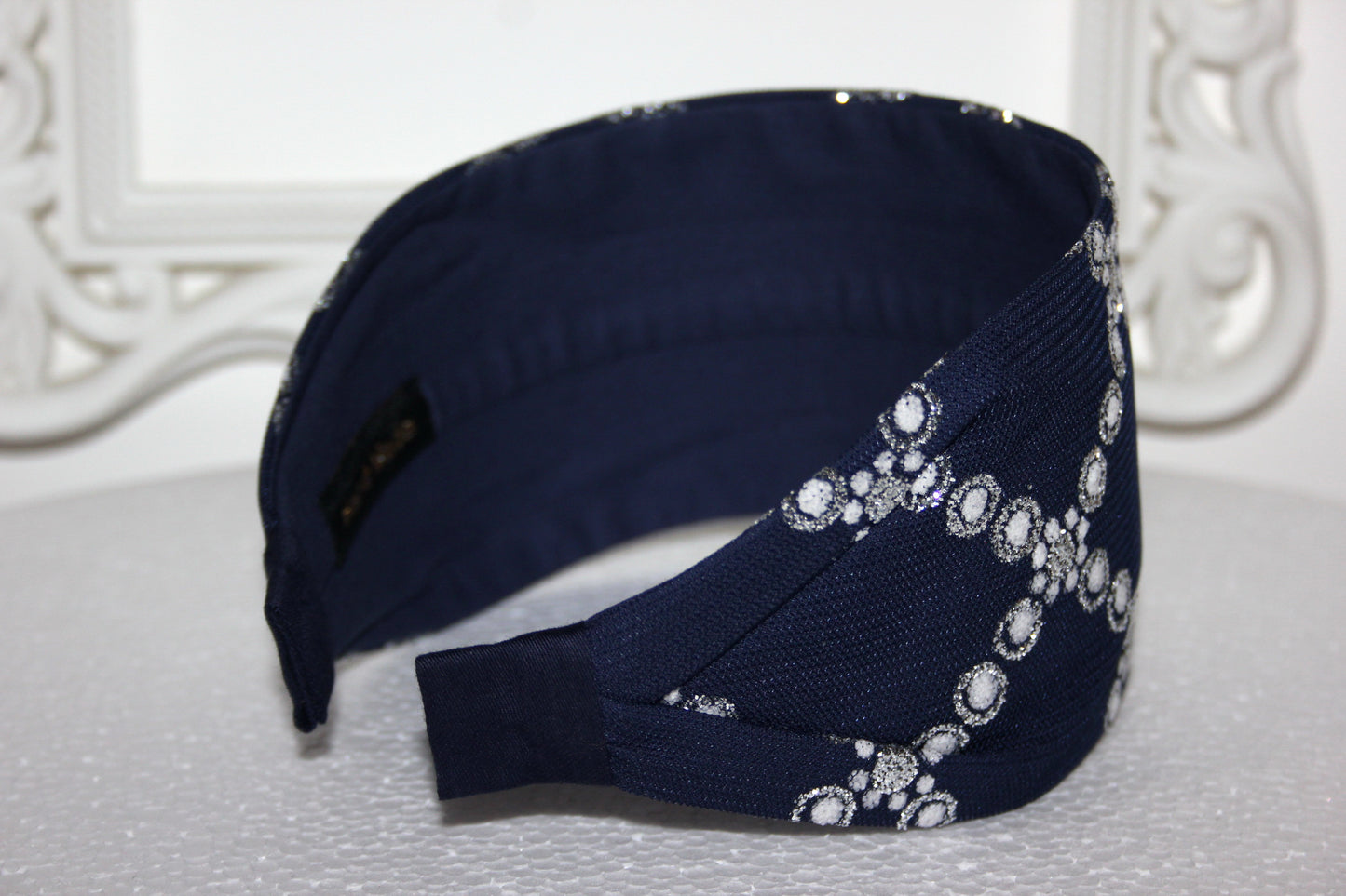 Dark Blue head band for women Elegant quadrate pattern headband