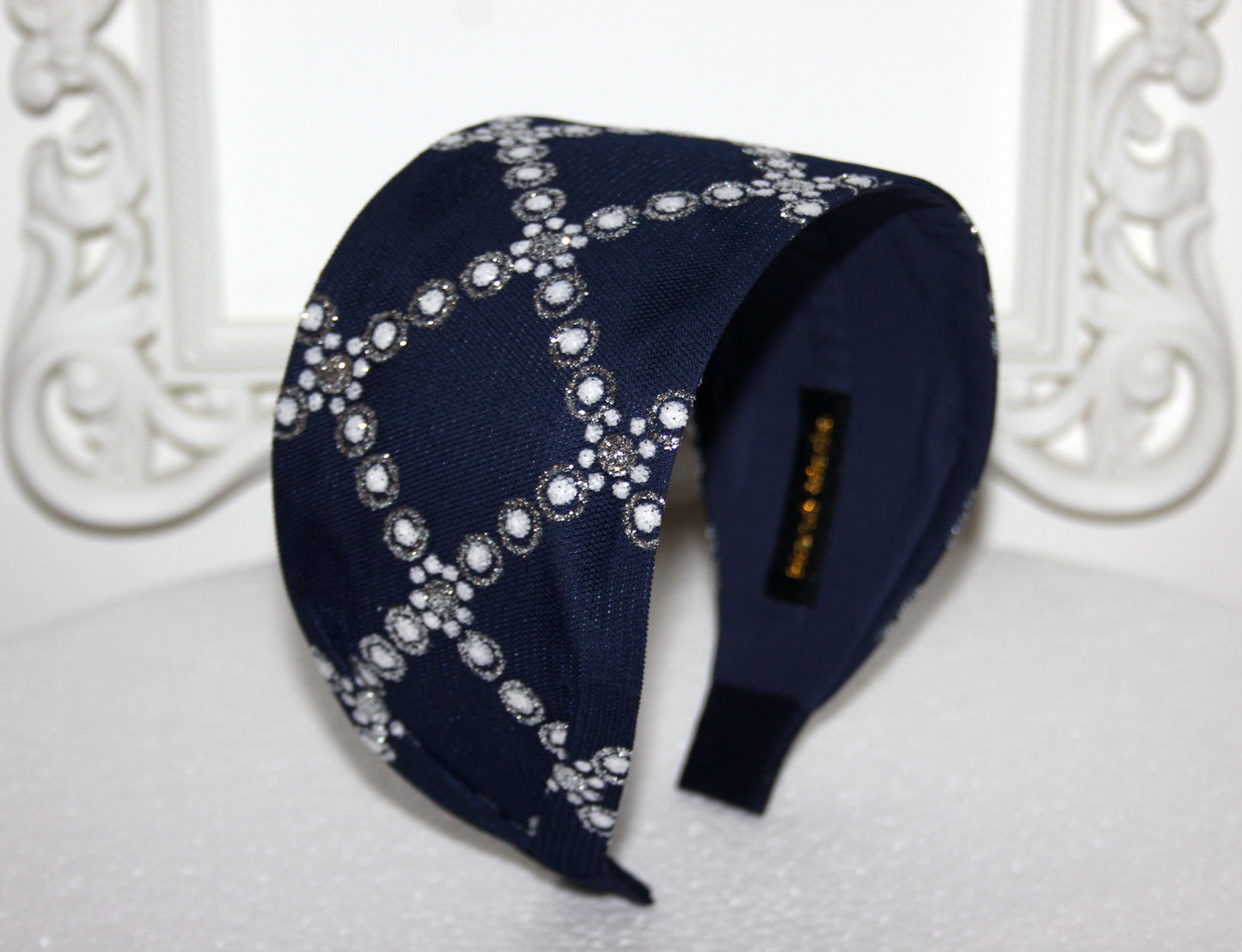 Dark Blue head band for women Elegant quadrate pattern headband