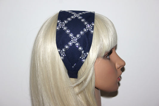 Dark Blue head band for women Elegant quadrate pattern headband