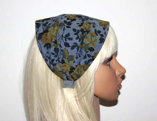 Bandana for women Blue & Mustard denim cotton print headband scarf, wide running head cover