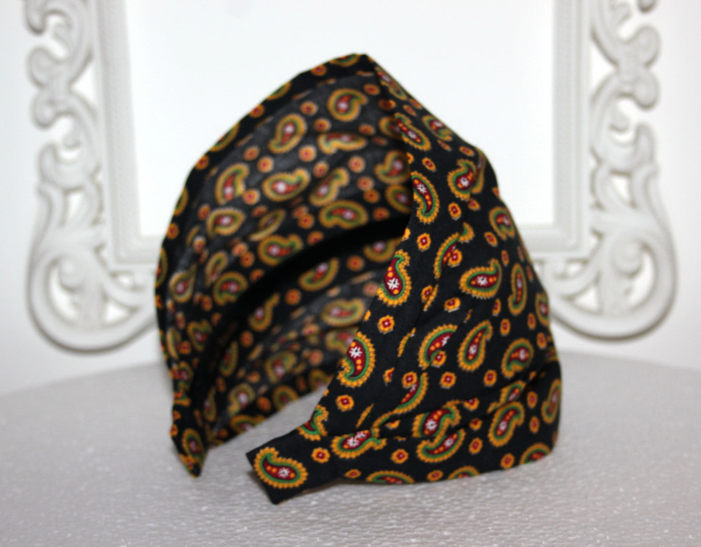 Black Bandana Headband Boho Yellow print paisley hairband scarf