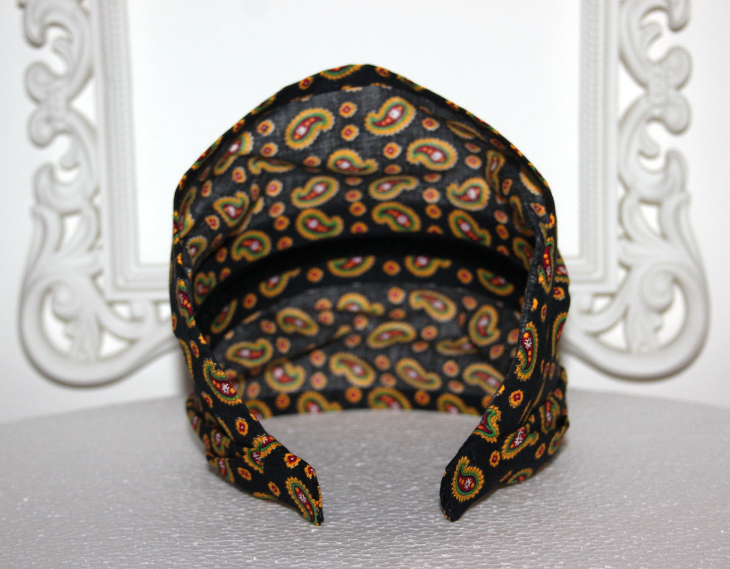 Black Bandana Headband Boho Yellow print paisley hairband scarf