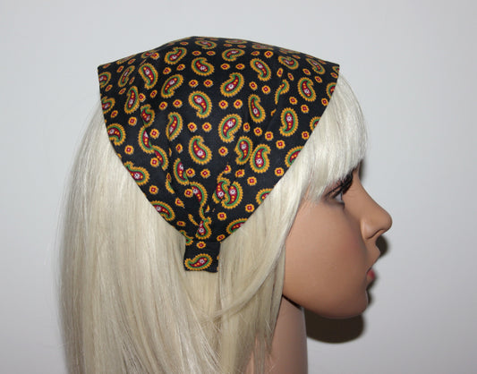 Black Bandana Headband Boho Yellow print paisley hairband scarf