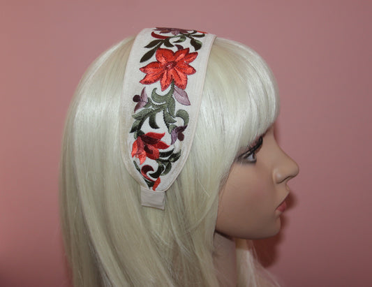 Embroidered headband for women 2.5" inch Burnt Orange wide silk hairband