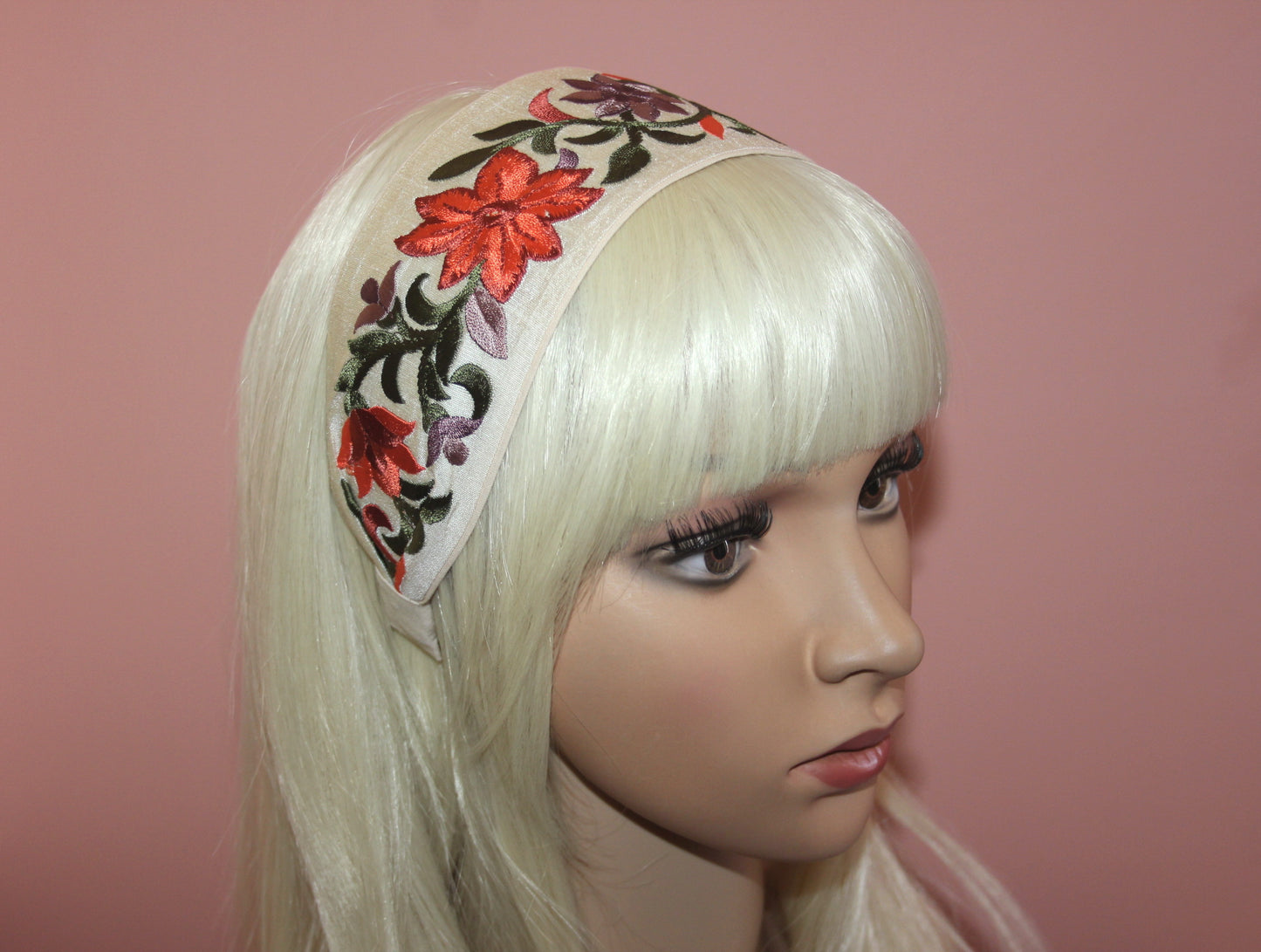 Embroidered headband for women 2.5" inch Burnt Orange wide silk hairband