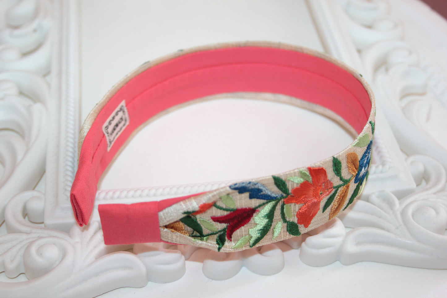 Embroidered headband 1.35''inch Colorful silk hairband Exquisite headband scarf