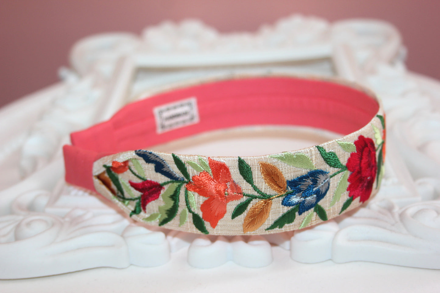 Embroidered headband 1.35''inch Colorful silk hairband Exquisite headband scarf