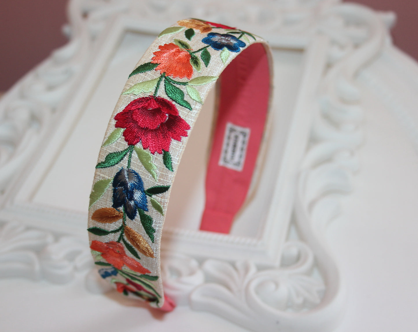Embroidered headband 1.35''inch Colorful silk hairband Exquisite headband scarf