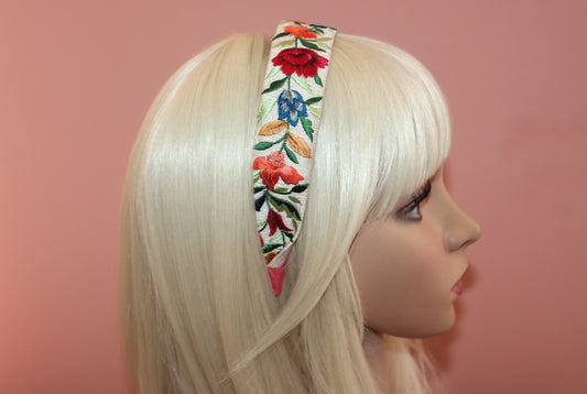 Embroidered headband 1.35''inch Colorful silk hairband Exquisite headband scarf