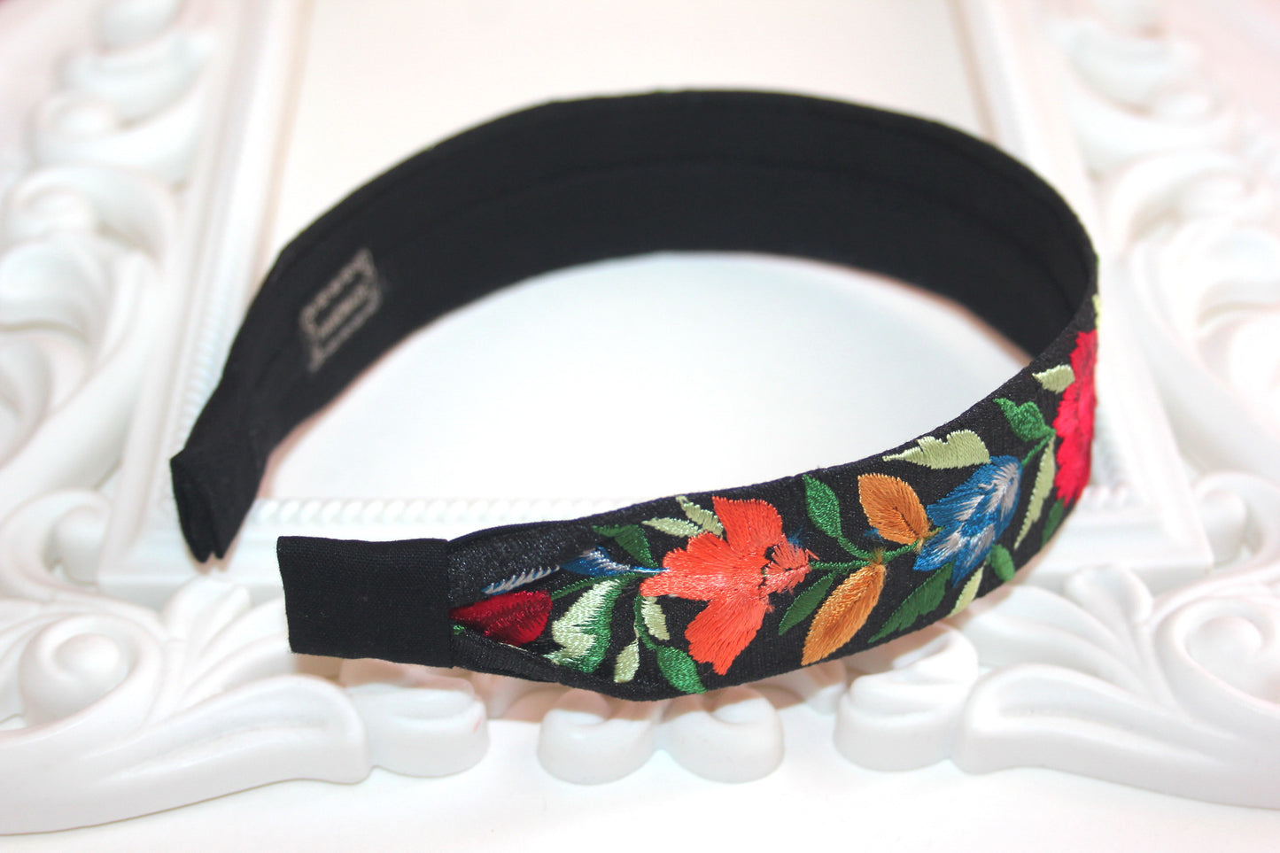 Black headband 1.35''inch Embroidered Colorful silk hairband