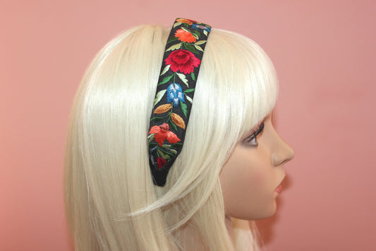 Black headband 1.35''inch Embroidered Colorful silk hairband