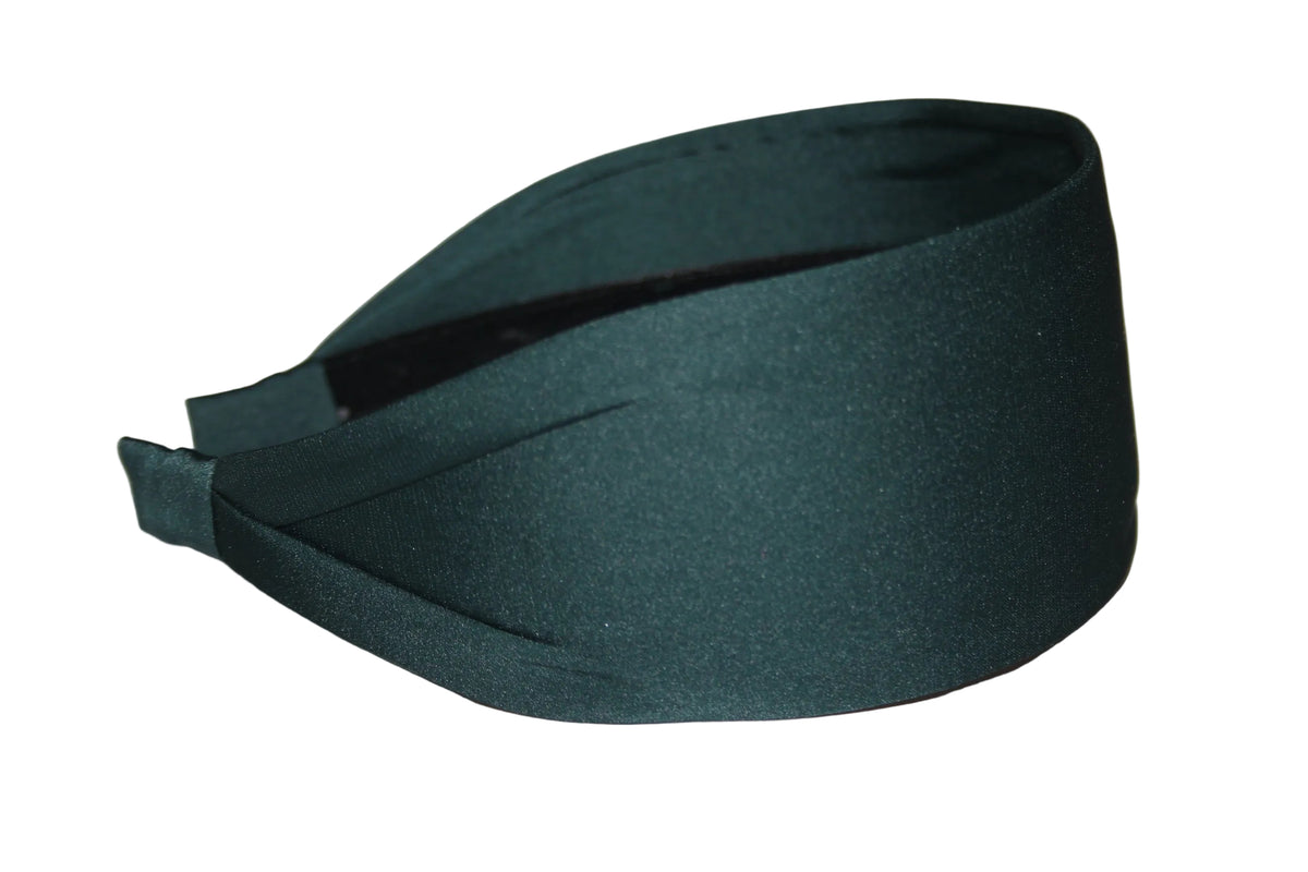 Dark Green satin headband, women wide head scarf