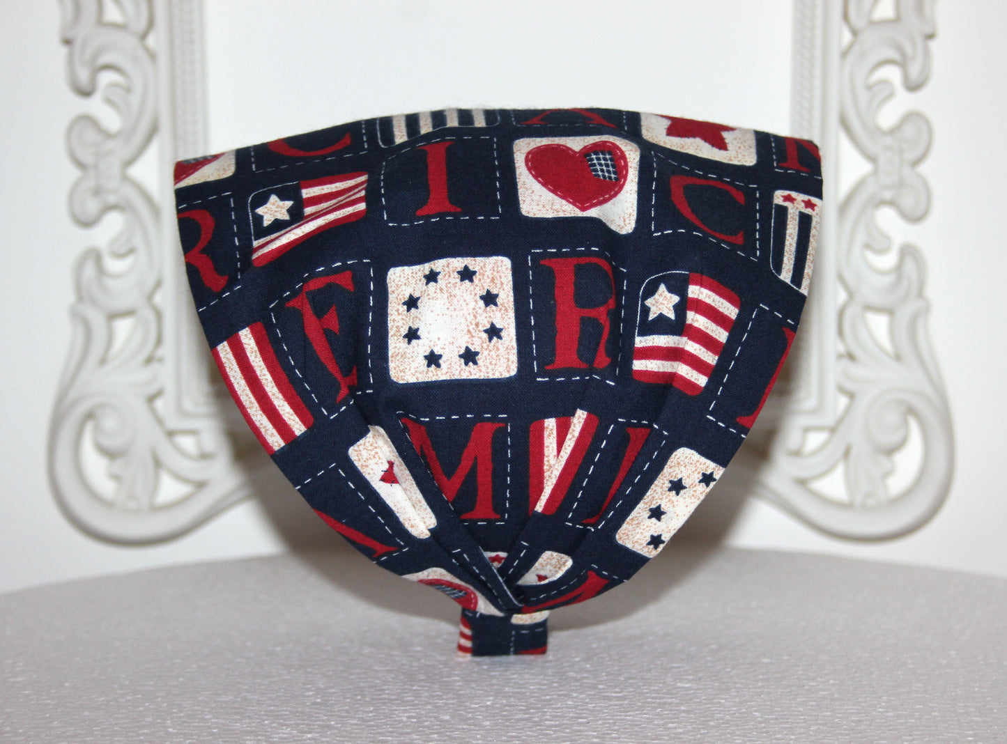 Flag bandana Dark Blue cotton patriotic head band, USA American stars head scarf, Structured headcover