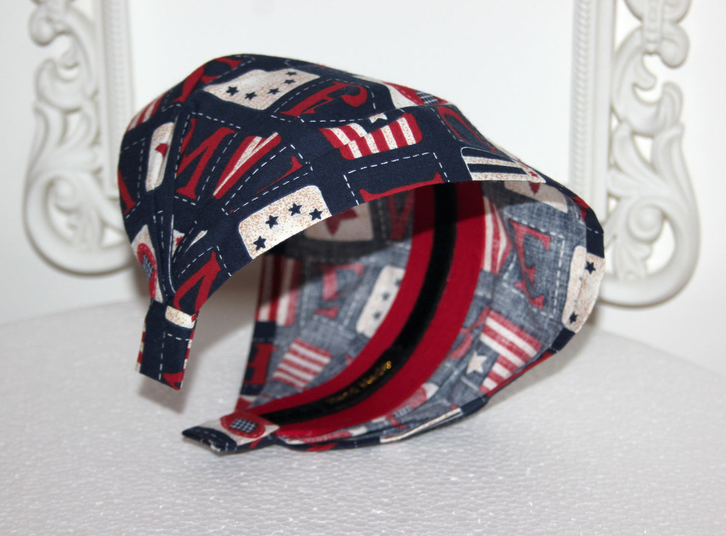 Flag bandana Dark Blue cotton patriotic head band, USA American stars head scarf, Structured headcover