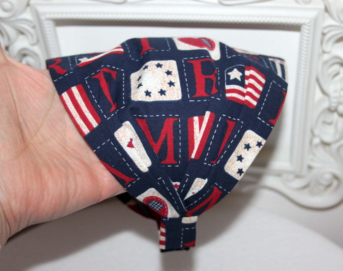 Flag bandana Dark Blue cotton patriotic head band, USA American stars head scarf, Structured headcover