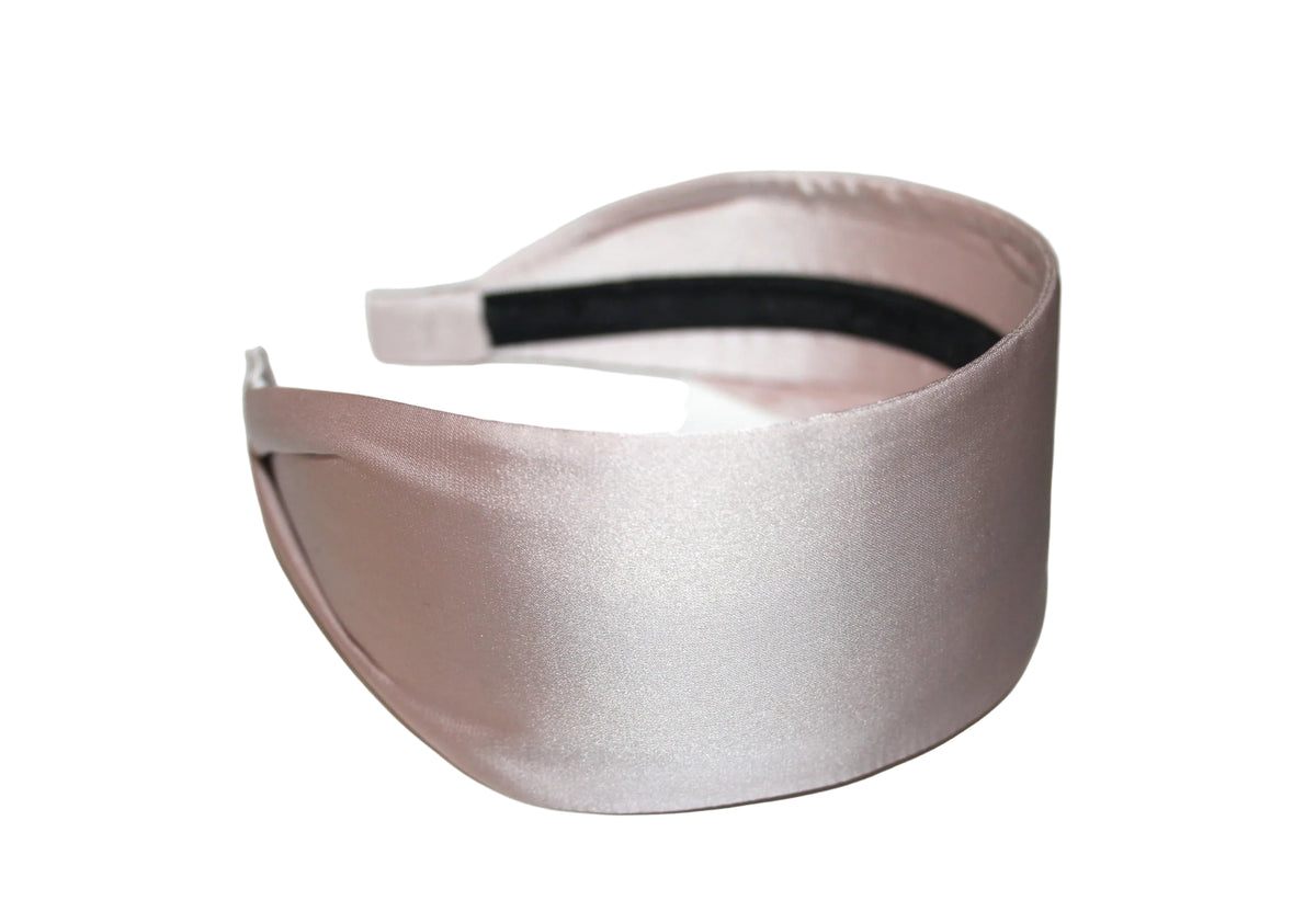 Beige satin headband, silky wide head scarf