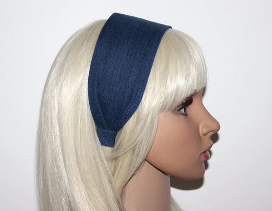 Denim head band Blue wide hairband