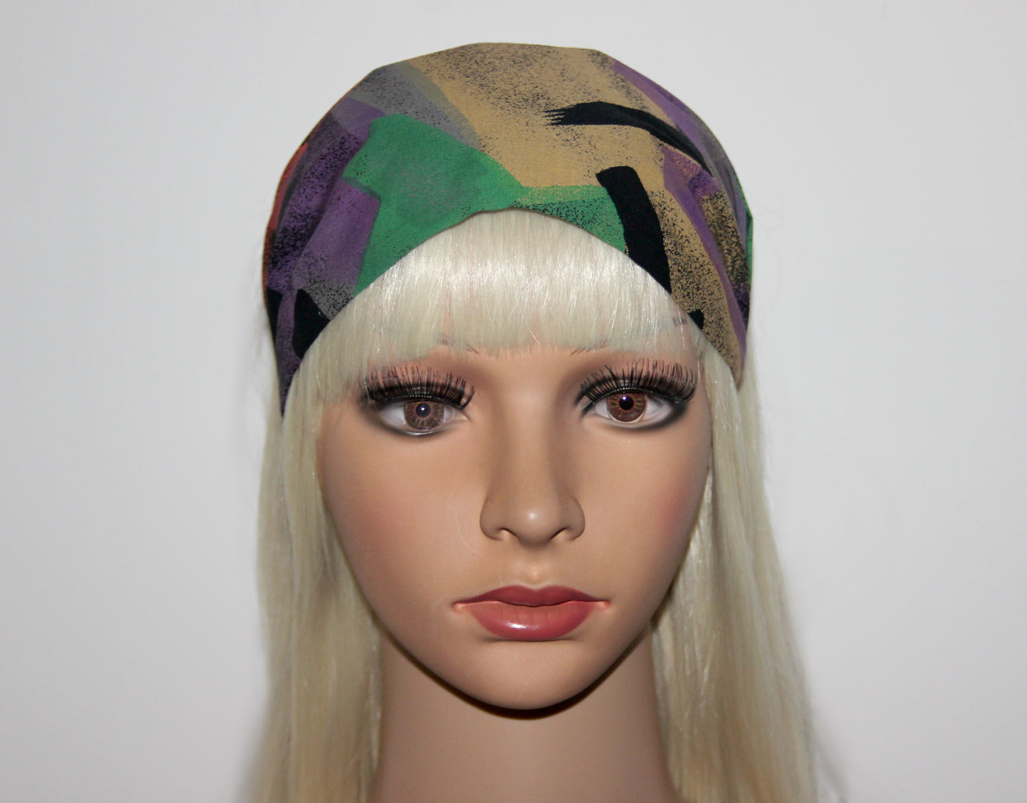Tie Dye bandana headband Multicolor abstract print hair scarf Wide head cover