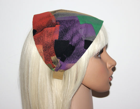 Tie Dye bandana headband Multicolor abstract print hair scarf Wide head cover