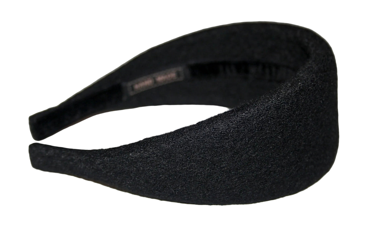 Black Bouclé Wool padded headband, boiled wool puffy hairband... NEW