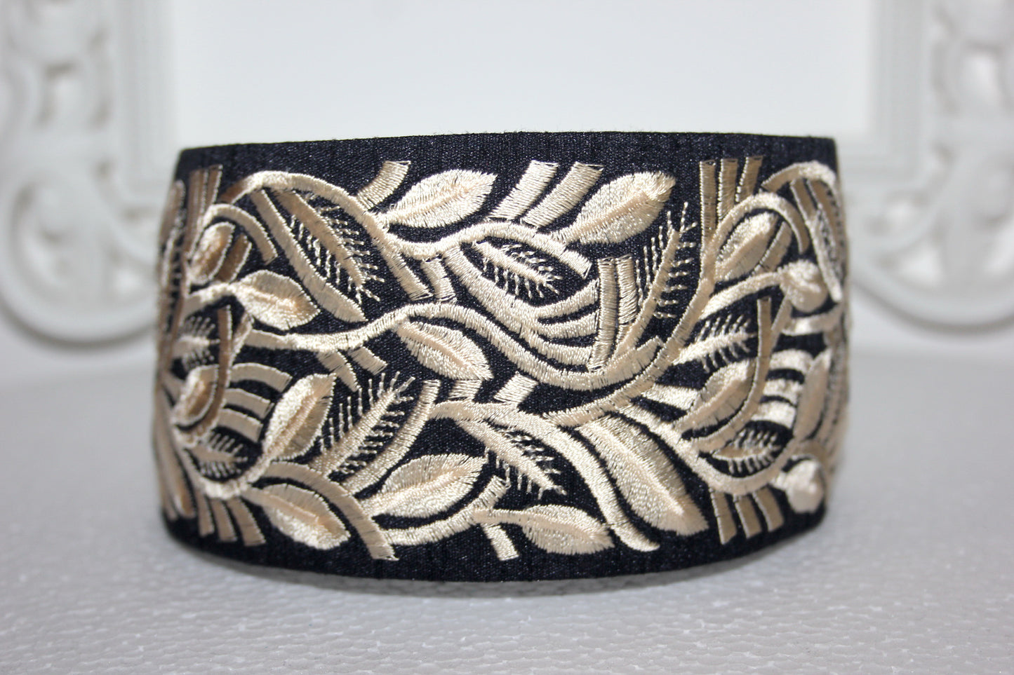 Black & Beige headband 2.75" inch fashion embroidered hairband for women