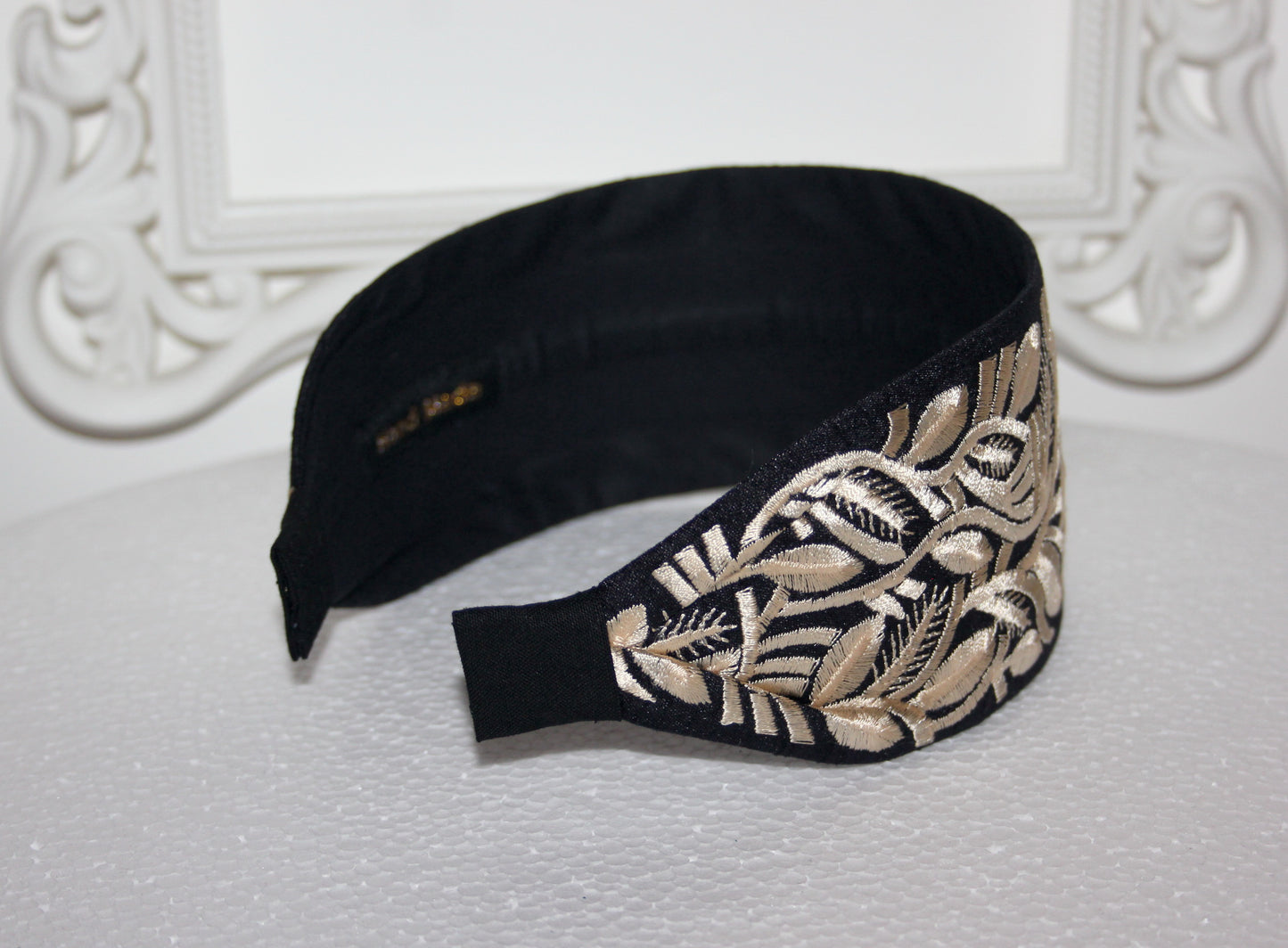 Black & Beige headband 2.75" inch fashion embroidered hairband for women