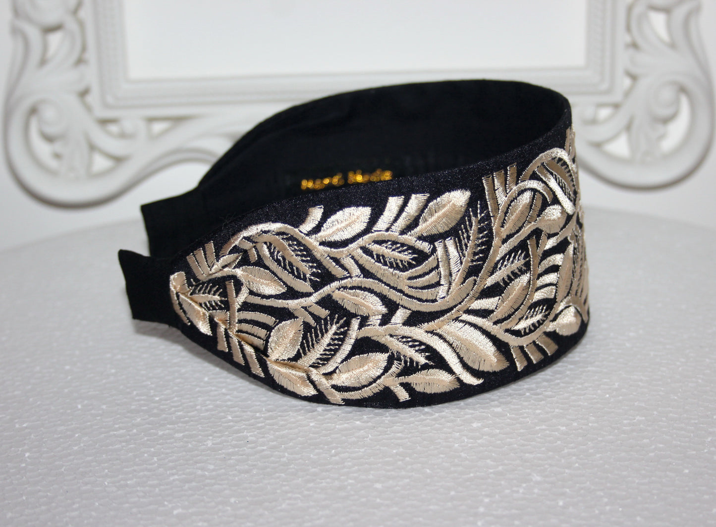 Black & Beige headband 2.75" inch fashion embroidered hairband for women