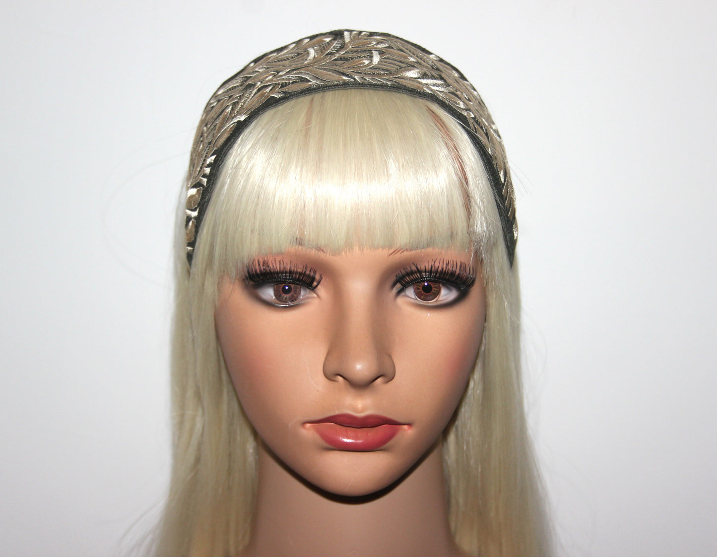 Headband for women 2.75" inch Olive Green & Beige fashion embroidered hairband