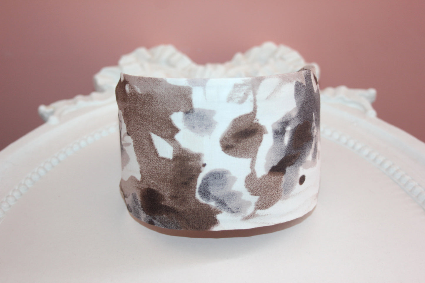 Abstract print headband for women Brown & Ivory Watercolor wide fabric hairband