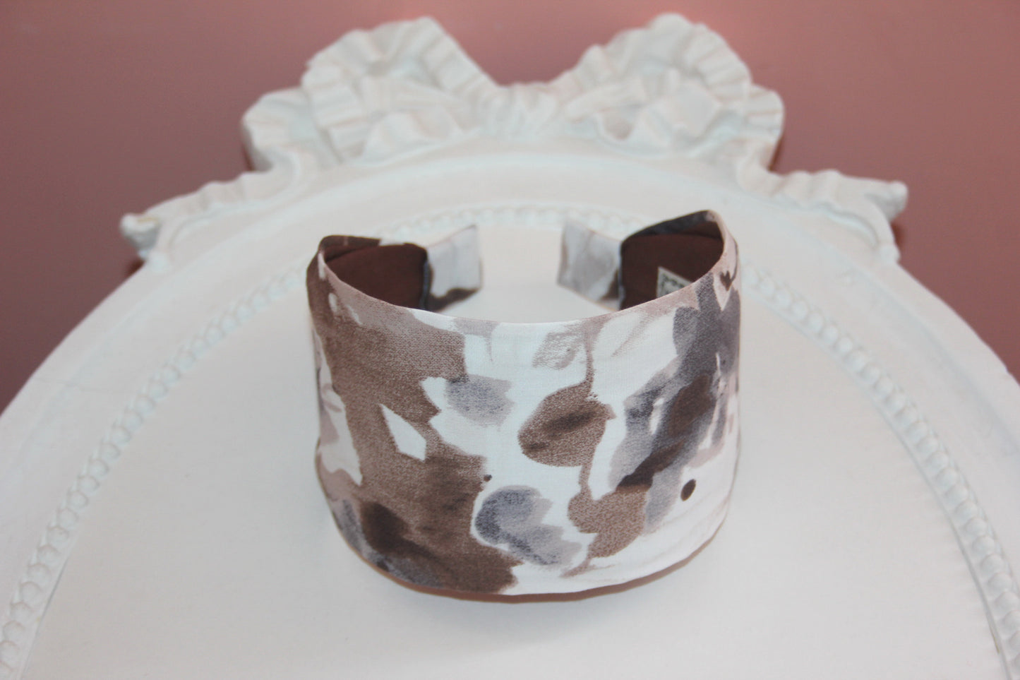 Abstract print headband for women Brown & Ivory Watercolor wide fabric hairband